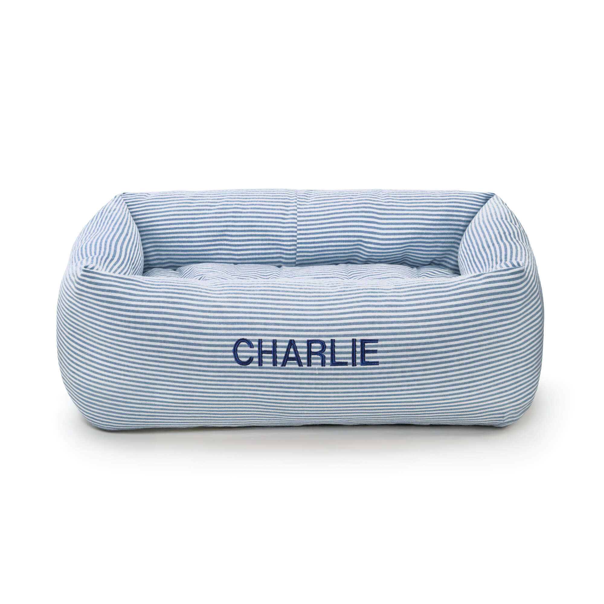 Lake Blue Stripe Bolster Dog Bed