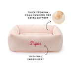 Blush Pink Gingham Bolster Dog Bed