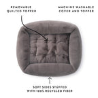 Smoky Gray Recycled Faux Fur Bolster Dog Bed